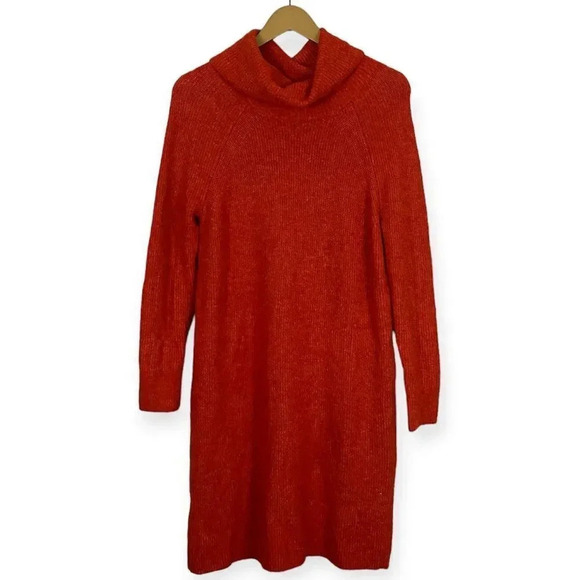 Ann Taylor LOFT Orange Cowl Neck Sweater Dress - Picture 2 of 14